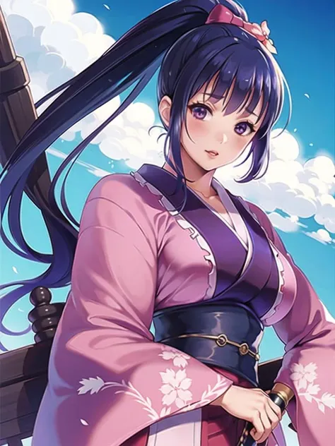 1girl, solo,(best quality),(masterpiece:1.1), upper body, looking_at_viewer, dynamic angle, kimono, cute, clear facial skin,