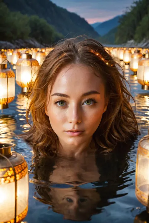 the most Seductive female ever,floating lanterns in a cosmic river with reflections ,perfect face, perfect eyes, 21 year old,<lora:offset_0.2:0.1> <lora:EleonoraV2:0.8>