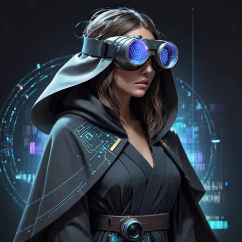 sexy Data Drifter: Wrapped in data-stream cloak, adorned with augmented reality goggles, shrouded in encrypted whispers.