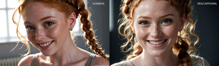 Extreme Close up picture: Melissa, front view, smiling and laughing, pregnant,irish, ginger, highly detailed skin with light freckles, flushed décolletage, halo braid hair style, plain 29 y.o. woman,medium natural breasts,bright light, hard shadows, iconic great composition, cinematic atmosphere, creative, beautiful perfect, intricate
---
LoRA 1 sd_xl_offset_example-lora_1.0.safetensors : 0.54
LoRA 2 !RMSDXL_Darkness_Cinema.safetensors : 0.86
LoRA 3 !RMSDXL_Enhance.safetensors : 0.51