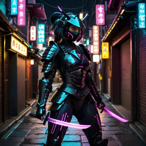 sexy Synth Samurai: Clad in carbon-fiber armor, adorned with plasma-edge katanas, veiled in neon-lit alleys.