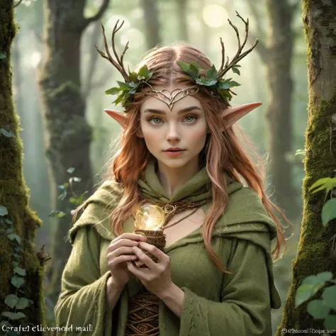 Woman in Enchanted Elven Mail: Crafted with the elegance and grace of woodland spirits.