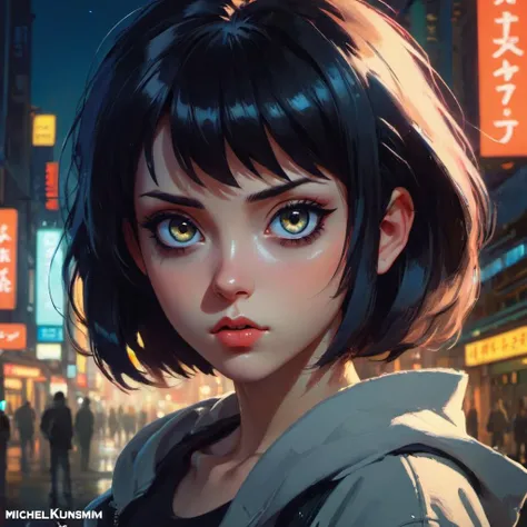 cyberpunk woman with big and cute eyes, fine-face, realistic shaded perfect face, fine details. night setting. very anime style. realistic shaded lighting, poster by Ilya Kuvshinov katsuhiro, magali villeneuve, artgerm, Jeremy Lipkin and Michael Garmash, Rob Rey and Kentar� Miura style, trending on art station