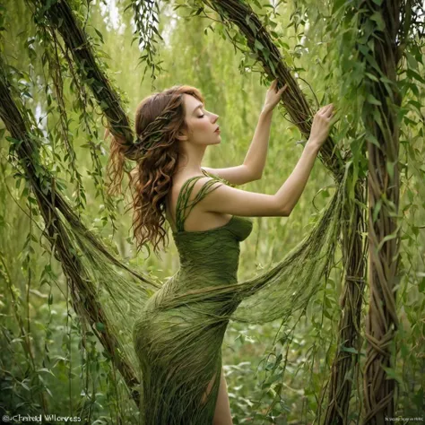 sexy Woman in Whispering Willow Weave: Woven from enchanted vines, each whispering secrets of ancient forests.