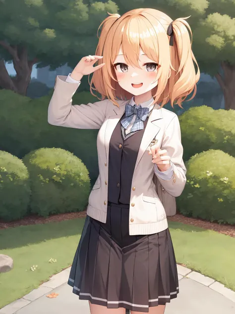 masterpiece, best quality, 1girl, soli, <lora:sil3-000002:1>,blonde hair, smile,happy,open mouth, two side up, school uniform,