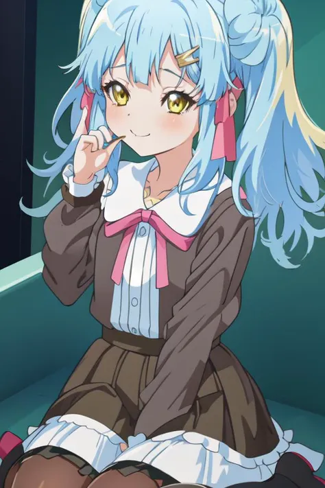 1girl,  <lora:Nyaruko_ghutatan:1> , tree, stream, ghutatan, twintails,  light blue hair, yellow eyes, smirk, seiza, hair ornament,, masterpiece, best quality, (extremely detailed CG:1.2), ultra realistic lighting, ultra-detailed, intricate details,Highres, 4K, 8K,