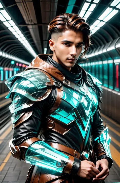 <lora:HaDeS_Armor_XL_V2.0-000004:1> brown wet-look hairstyle boy in (crstlhdsrmr:1.3), prostration, Icy Tundras background