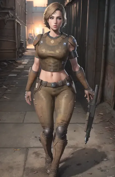 proportional eyes, photorealistic, hyper realistic, extremely detailed, hyper detailed, soft lighting, detailed background, extreme detail background, sharp details, ((full body)), fallout4-piper, <lora:fallout4-cait:1>