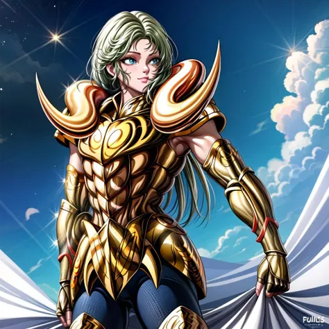 masterpiece, best quality, highres, solo, 1girl, subtle smile, detailed background,medium breasts,fingerless gloves ,<lora:more_details:0.8>, pauldrons,(gold armor:1.5), <lora:aries:0.9>,aries,shoulder armor