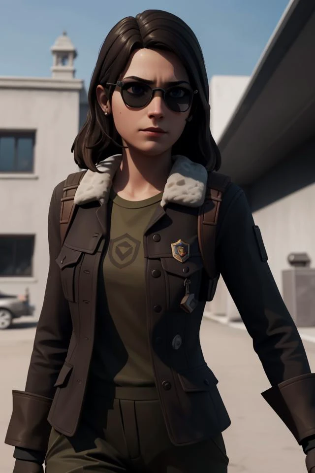 <lora:VRAMsSkye640:0.5>, xyzskye, 1girl, sfw, young, 3d render, closeup, octane render, masterpiece, action pose, dramatic, brown hair, portrait, solo, upper body, looking at viewer, detailed background, detailed face, (21st century modern theme:1.1), spy, concealed, espionage, intrigue, surveillance, secret mission, heist, covert operation, running, dark brown spy clothes, compound in background, shadows, cinematic atmosphere,