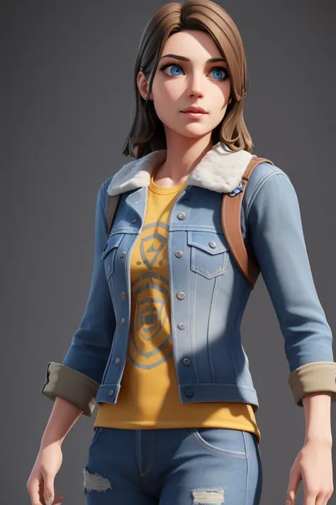 <lora:VRAMsSkye640:0.5>, xyzskye, 1girl, beautiful, portrait, masterpiece, 3d render, octane render, blue eyes, denim, brown hair, 3d model