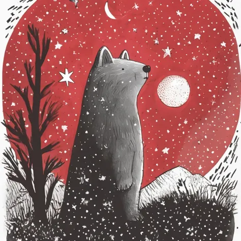 meteor, red stars, red moon <lora:MattSchustyle:0.5> MattSchu