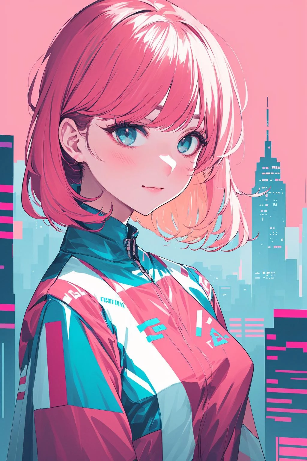 (masterpiece pastel colored retro cityscape art :1.2) (multicolored flat pastel city pop:1.4) (simple portrait:1.25)