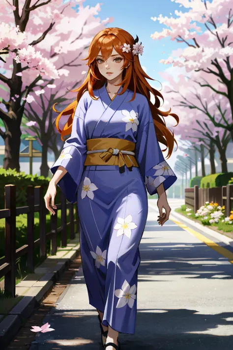 ((ultra detailed, masterpiece, absurdres))
<lora:Spider2MaryJ:0.9>
Spider2MaryJ, 1girl, long hair, orange hair, walking in a serene Japanese park with cherry blossoms, yukata, and a hair ornament