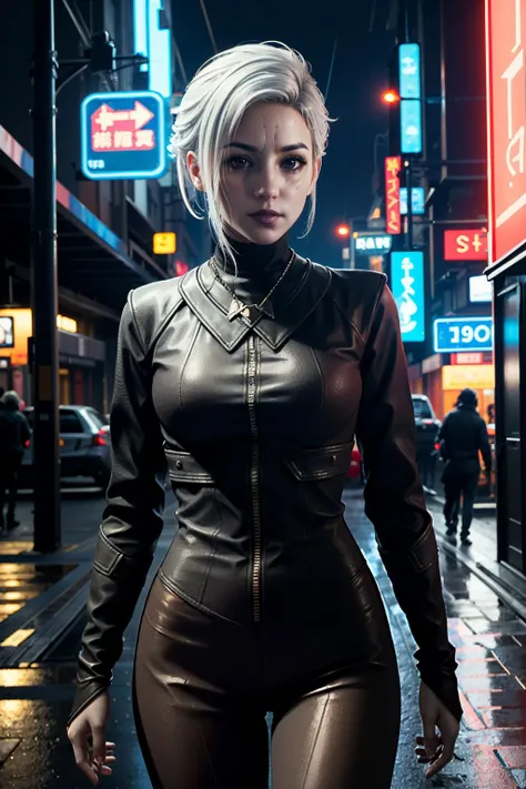 ((ultra detailed, masterpiece, best quality))
<lora:StarMerrin:0.7>
StarMerrin, 1girl, solo, white hair, beneath the neon lights of a cyberpunk city, in a futuristic bodysuit, on a rain-soaked street