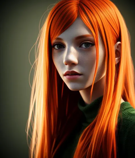 1girl, artist_name, blurry, deviantart_username, freckles, green_eyes, lips, long_hair, looking_at_viewer, mole, orange_hair, re, (SEMI-SILHOUETTE light:1.1), (raytracing:1.1), (cryengine:1.1), (skin detail:1.1),(photrealistic:1.1)