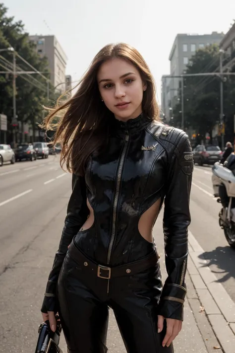 Professional digital photo, tv_Andromeda_MXAI, (((Ultra-HD-details, Ultra-HD-detailed, Ultra-HD-realistic))), , , wearing a full body biker suit, standing next to a dirtbike, happy expression,, 8k resolution, highres, high detail, sharp focus, detailed skin, 8k uhd, bokeh, analog photography
