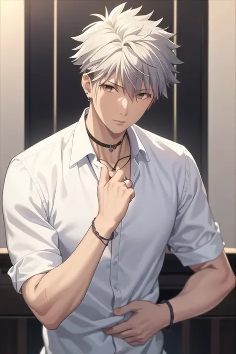 masterpiece, best quality, high quality, <lora:souma_hatsuharu:0.70>, souma_hatsuharu, 1boy, solo, male focus, upper body, looking at viewer, jewelry, shirt