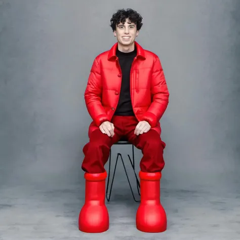 a full body portrait of a man wearing a pair of big red boots <lora:big_red_boots_1.0.1 (4):1>