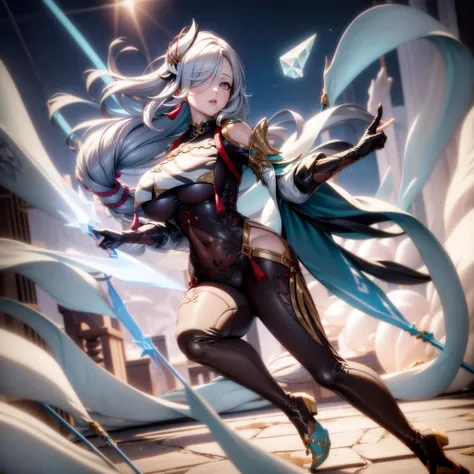 panoramic ((black skin Ninja elf woman style)), side view ((in a ninjai Costume, black mask)) (solo, black skin, Dreadlocks:1.3 silver hair long hair beautiful elf woman, detailed silver eyes, 1000 yo, , serious face), ((running with effect wind:1.2)), BREAK, (in the Temple of Darkness, in night), perfect anatomy, masterpiece, best quality, 16k.