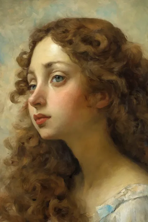 Adam Hugues, Degas, Woman looking up. Classical painting masterpiece. Close-up. Portrait. Long flowing curly hair. Fantasy  <lora:add-detail-xl:3>