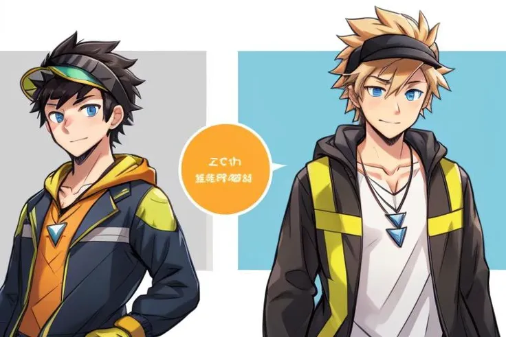 BoyB, BoyA, <lora:SparkGOv1:0.8> , (SparkGO:1.3), spark \(pokemon\), spark(pokemon), 2boys, high quality, best quality, spark \(pokemon\), spark(pokemon), male protagonist \(pokemon go\), male protagonist(pokemon go), male protagonist \(pokemon go\)_Uniform, spark(pokemon)_Uniform, Only one male wears a hat,(Only men with black hair wear hats.), blonde hair boy, black hair boy} , beautiful eyes BREAK
BoyB: {Boy B, spark \(pokemon\), spark(pokemon), necklace, blue eyes, blonde hair, blue eyes, gloves, jacket, black jacket, orange gloves, orange sleeveless hoodie, spark(pokemon)_Uniform, no wearing hat Blond boy, no wearing hat} BREAK
BoyA: {Boy A, male protagonist \(pokemon go\), male protagonist(pokemon go), male protagonist \(pokemon go\)_Uniform, visor cap, black visor cap, short hair, black hair } BREAK