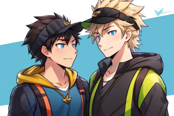 BoyB, BoyA, <lora:SparkGOv1:0.8> , (SparkGO:1.3), spark \(pokemon\), spark(pokemon), 2boys, high quality, best quality, spark \(pokemon\), spark(pokemon), male protagonist \(pokemon go\), male protagonist(pokemon go), male protagonist \(pokemon go\)_Uniform, spark(pokemon)_Uniform, Only one male wears a hat,(Only men with black hair wear hats.), blonde hair boy, black hair boy} , beautiful eyes BREAK
BoyB: {Boy B, spark \(pokemon\), spark(pokemon), necklace, blue eyes, blonde hair, blue eyes, gloves, jacket, black jacket, orange gloves, orange sleeveless hoodie, spark(pokemon)_Uniform, no wearing hat Blond boy, no wearing hat} BREAK
BoyA: {Boy A, male protagonist \(pokemon go\), male protagonist(pokemon go), male protagonist \(pokemon go\)_Uniform, visor cap, black visor cap, short hair, black hair } BREAK