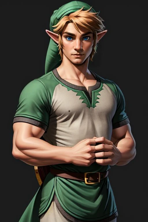 ((full shot, 1man)), wearing casual clothes, looking at viewer, detailed skin, sfw, (intricate details,  Masterpiece, high quality, best quality, realistic), <lora:link_v1:0.9>, link, the legend of zelda, hat