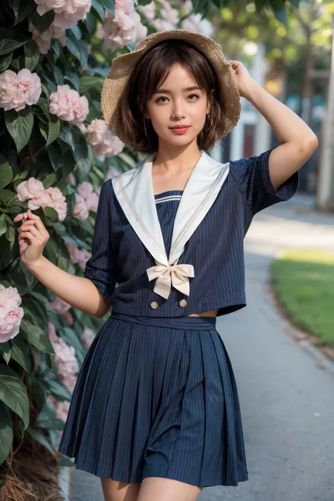 moyou,1girl,looking at viewer,sexy pose,(cowboy shot),
(masterpiece, high quality, best quality),(colorful),(delicate eyes and face),volumatic light,ray tracing,extremely detailed CG unity 8k wallpaper,solo,
(places among a piece of gorgeous flowers and plants),
<lora:XRface:1.2:lbw=fa+>,light smlie,
<lora:add_detail:0.5>,
<lora:Cococola JK Uniform:0.8>,cococola,school uniform,serafuku,blue shirt,blue pleated skirt,