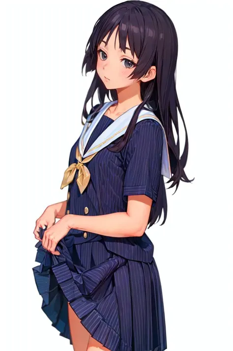 <lora:cococola_20231215201344:0.8> ,cococola,school uniform,serafuku,blue shirt,blue pleated skirt, <lora:akiyama_mio:0.8> aamio,black eyes,long hair,hime cut,blunt bangs,, ultra detailed, masterpiece, best quality, aesthetic, detailed,