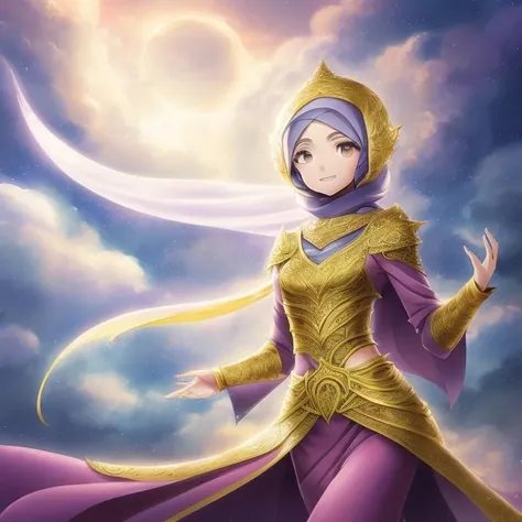 ethereal fantasy concept art of 1girl for Anime Arabic Style, magical elements, elaborate backgrounds, traditional Arabic clothing, colorful and vibrant, detailed character design, calligraphy elements, fantasy setting, mystical powers, Hejab Islamic, emotional expressions, studio lighting, clear skies, anime-style hejab, environmental effects, Islamic motifs, camera effects, vibrant colors, unique camera angles, soft lighting, Studio Lights, Natural Light, Rim Lighting, Colored Lights, Soft Lighting, Hard Lighting, . magnificent, celestial, ethereal, painterly, epic, majestic, magical, fantasy art, cover art, dreamy
