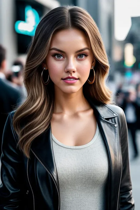 photo of beautiful (nicol4c4-110:0.99), a woman with beautiful hair, as a movie star in a (movie premiere), premiere gala, (near a movie theatre), natural skin texture, (leather jacket), (long sleeve top:1.1), 24mm, 4k textures, soft cinematic light, adobe lightroom, photolab, hdr, intricate, elegant, highly detailed, sharp focus, ((((cinematic look)))), soothing tones, insane details, intricate details, hyperdetailed, low contrast, soft cinematic light, exposure blend, hdr, faded, (paparazzi in background), (painted lips:1.1), (earrings), (smiling)