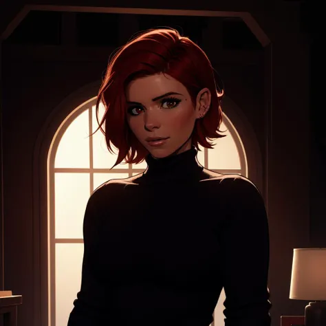 Best_QualityPos, RAW photo, intricate details, best quality, 8k uhd, soft lighting, 1girl, solo, kate mara, short hair, red hair, brown hair, black turtleneck sweater <lora:Kate_Mara:0.7> <lora:exposure_control_v10:-0.4>