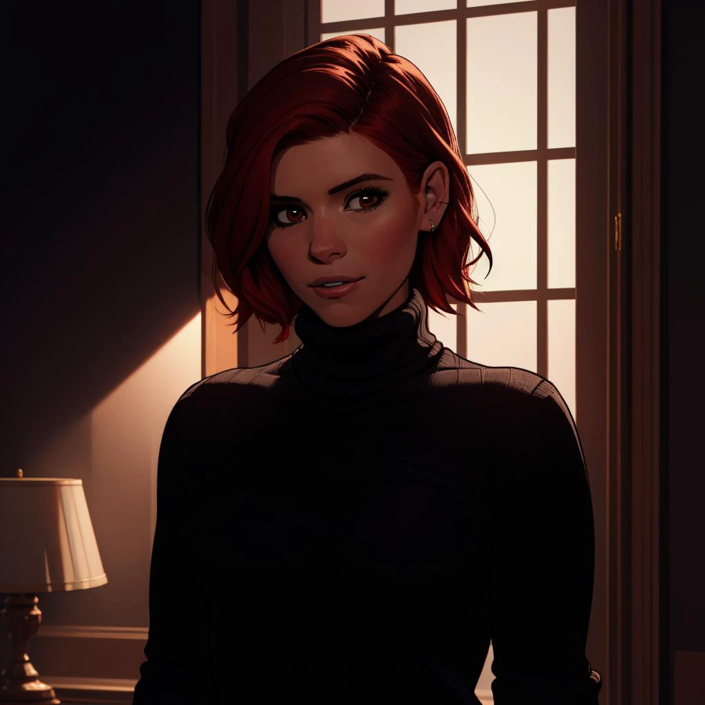 Best_QualityPos, RAW photo, intricate details, best quality, 8k uhd, soft lighting, 1girl, solo, kate mara, short hair, red hair, brown hair, black turtleneck sweater  <lora:Kate_Mara:0.7> <lora:exposure_control_v10:-0.4>