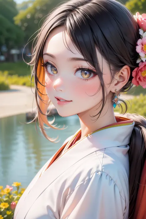 <lora:rainbow girl 1.1:0.8>,rainbow girl,1girl,solo,japanese clothes,kimono,smile,blush,hair flower,flower,, 8k, best quality, masterpiece, rule of thirds, superb, high resolution, sharp focus, extremely detailed description, professional, gorgeous and intricate details,