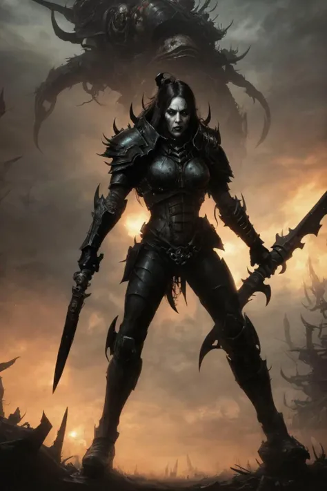 Terror, Horror, (grim dark:1.3), full body, 
, (1girl:1.3), (wych:1.1), Warhammer 40k, (tall_girl:1.3), (fighting:1.1) stance, hive_city_in_background (battlefield_background:1.3), drukhari, dark eldar, Eldar, (holding_wicked_sword:1.2)
, in the style of Giger in the hole, with a lot of blood around, hyperrealism, hyper-realistic color photo, realistic photography, dark atmosphere, realistic blood, HDR, ultra-detailed, high-quality render, ultra-realistic shadows, ultra-defined,  <lora:Wych MK1.A by CARAXES:0.72>