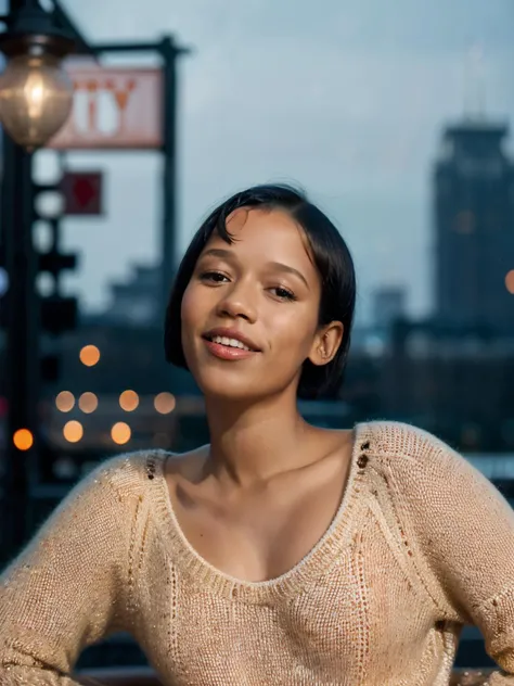 tayl0r,short straight hair bob,wearing sweater,drinking a cocktail,(city light:1.2),neon,smile,extremely detailed,cinematic,(film grain:1.2),(bokeh:1.3),(night:1.2), <lora:epi_noiseoffset2:0.6>,(dimly lit:1.3) ,<lora:tayl0r:1>