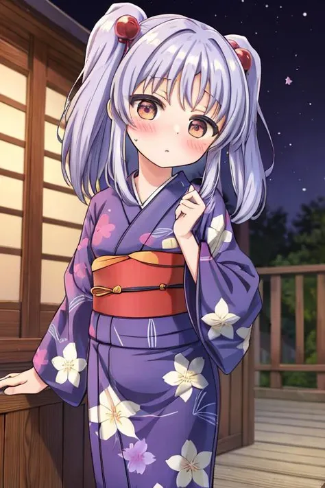 (masterpiece, best quality),<lora:GoodHands-vanilla:0.7> <lora:anmnr01:0.3> <lora:add_detail:0.5>, solo, <lora:hoshino_ruri_v1:0.7>,aaruri, ,outdoor,,blush,Precinct,yukata,porch,japanese lantan