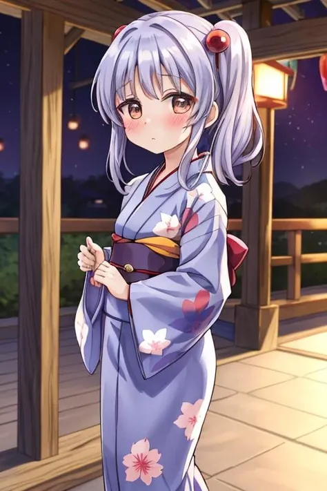 (masterpiece, best quality),<lora:GoodHands-vanilla:0.7> <lora:anmnr01:0.3> <lora:add_detail:0.5>, solo, <lora:hoshino_ruri_v1:0.7>,aaruri, ,outdoor,,blush,Precinct,yukata,porch,japanese lantan