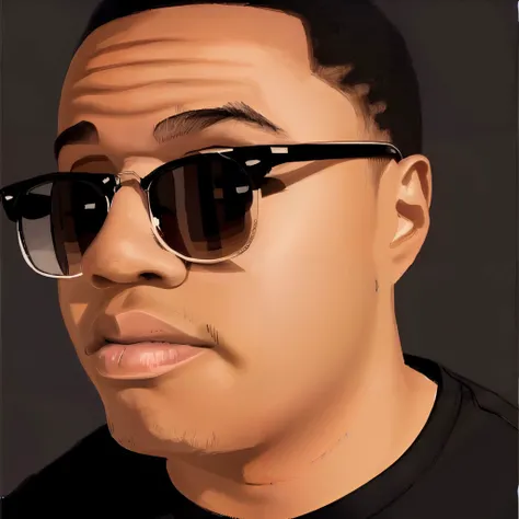 <lora:Twitch Russel:1.1>, in the style of vector art, masterpiece, Twitch Russel, (man), black short hair, glasses, black shirt, closeup, white background