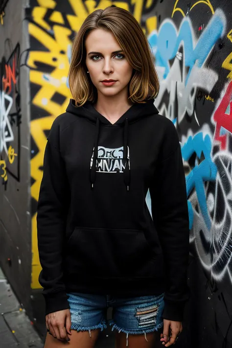 a digital photograph of beautiful (T4b1th4:1.1) woman,as a beautiful skater girl,wearing a (black hoodie:1.3) and (tuscany yellow cutoffs:1,1),holding a can of brawndo thirst mutilator sports drink,standing against a wall with (graffiti art by Banksy:1.2),in a narrow cobblestone alleyway,skateboard,(dark brown lipstick,makeup and eyeshadow:1.1),(low angle),fashion magazine photoshoot,as seen in (vogue magazine),sharp focus,detailed eyes,(highly detailed),(HDR),(8k wallpaper),colorful,vivid color,intricately detailed,high contrast,highres,absurdres,hyper realistic,8K UHD DSLR,Fujifilm XT3,taken with (Canon EOS 1Ds camera),extremely intricate,dramatic,(looking at viewer),4k textures,elegant,(cinematic look),hyperdetailed,cyberpunk style,PA7_Portrait-MS,<lora:T4b1th4_05A-000002:0.9>,