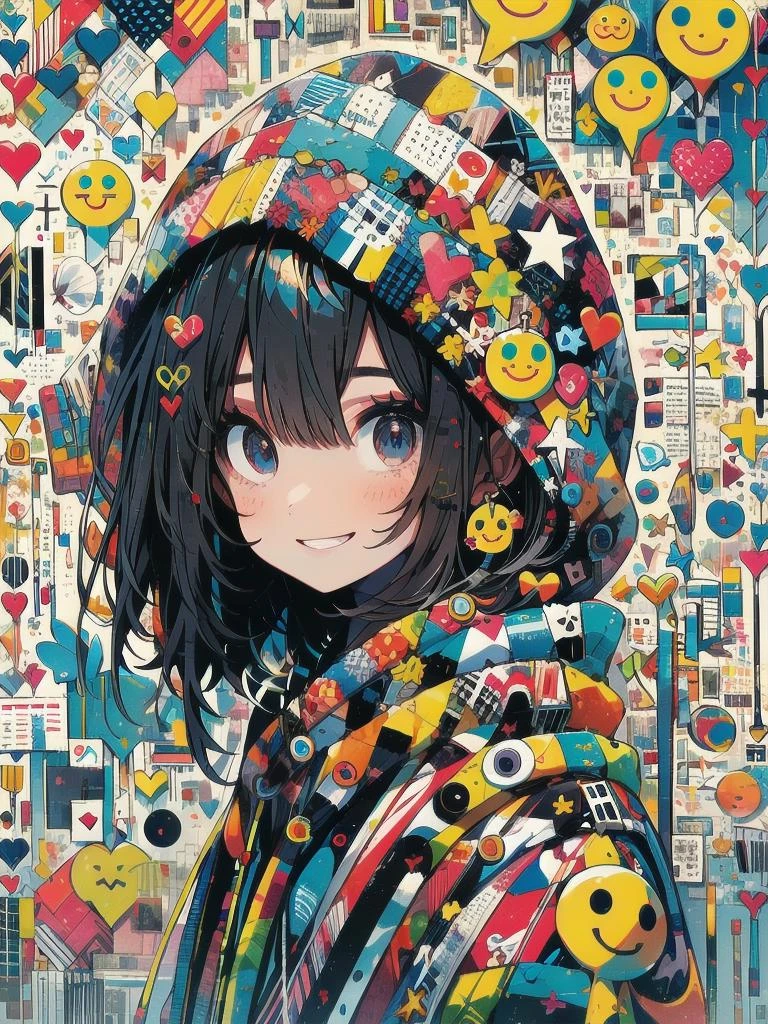 masterpiece,
1girl, facing viewer, upper body, smiley face,
<lora:mixed_patterns_of_text_and_emoji:1>