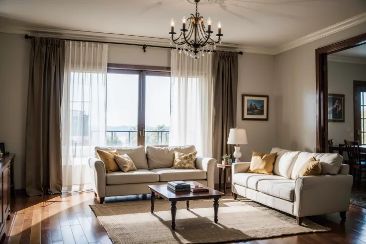 (best quality:1.4),(masterpiece:1.4),(photorealistic:1.4),(ultra high res, raw photo:1.4),(hdr, hyperdetailed:1.2),interior,a living room with a couch,chair,table and windows with curtains on them and a chandelier hanging from the ceiling,vray render,a digital rendering,photorealism,flower,indoors,tree,no humans,window,chair,table,plant,curtains,scenery,couch,wooden floor,vase,8k masterpiece wallpaper,a nexus of ultra-detail,high resolution,and impeccable shadow play. Rendered in digital illustration,it bears a semblance to the works of Yoko Honda. Set against the backdrop of a Nayuta Nordic Modern Interior Design room,the scene features a chair,a vase flaunting a white flower,a table,swaying curtains,a luxurious couch,a lamp placed near a window,a cup,a spread-out book,and a vibrant plant. The color temperature bathes the room in golden hues,adding to its charm. In the absence of humans,the setting resonates with profound stillness. Ray tracing,photon mapping,and radiosity merge seamlessly with professional lighting to create an ethereal atmosphere,