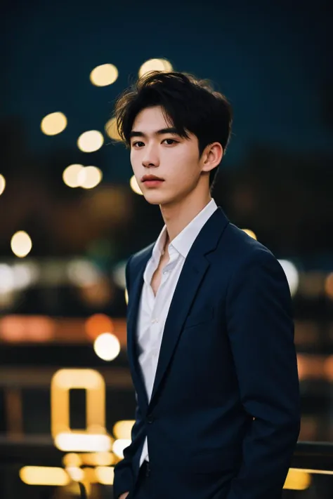 polaroid photo,night photo,photo of 18 y.o beautiful man,bokeh,blazer,