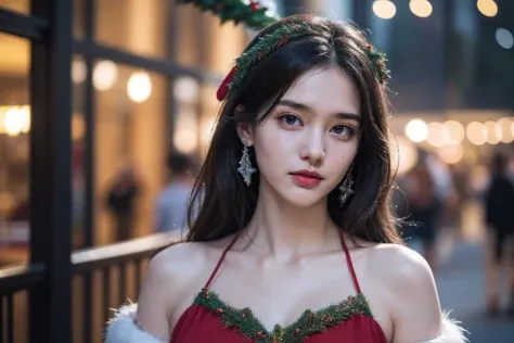 (best quality:1.4),(masterpiece:1.4),(photorealistic:1.4),(Realistic:1.2),(ultra high res, raw photo:1.4),(hdr, hyperdetailed:1.2),(8K:1.2),(Christmas costume:1.5),cinematic photo 1girl,smile,upper body,colorful,detailed,lovely,atmosphere,magic,vivid,intricate,elegant,sharp focus,extremely fine detail,cinematic,pristine,beautiful,focused,professional,artistic,singular,epic,best,highly saturated colors,clear gorgeous,stunning,cute,creative,inspirational,adorable,wonderful,confident,pretty,attractive,lucid,<lora:girl_1:0.8>,
