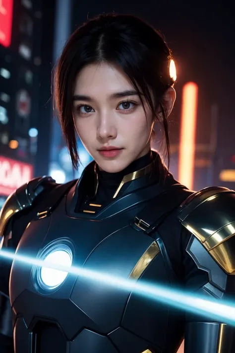 (masterpiece, top quality, best quality, official art, beautiful and aesthetic:1.2),CyberpunkWorld man,(close up:1.2),(glowing armor:1.2),(cyberpunk:1.2),(CyberpunkWorld:1.3),neon,Neon Babe,Neon Babe style armor,(High gloss gold glowing armor:1.2),robotic suit,jetpack,floating hair,(skinny, thin body:1.2),shiny skin,<lora:AgainMixCyberLora_v2A:0.9>,