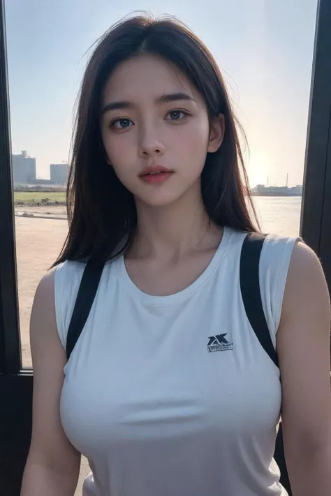 (best quality:1.4),(masterpiece:1.4),(photorealistic:1.4),(Realistic:1.2),(ultra high res, raw photo:1.4),(hdr, hyperdetailed:1.2),(8K:1.2),cinematic photo 1girl,realistic style,(large breasts:1.2),upper body,sports tops,long hair,
