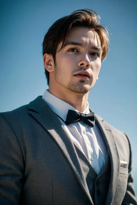 (best quality:1.4),(masterpiece:1.4),(photorealistic:1.4),(Realistic:1.2),(ultra high res, raw photo:1.4),(hdr, hyperdetailed:1.2),(8K:1.2),cinematic photo 1man,upper body,suit,