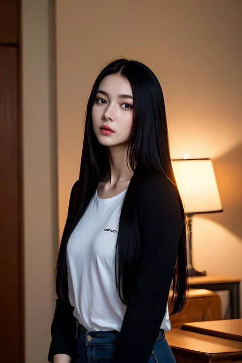 (best quality:1.4),(masterpiece:1.4),(photorealistic:1.4),(Realistic:1.2),(ultra high res, raw photo:1.4),(hdr, hyperdetailed:1.2),(8K:1.2),cinematic photo 1girl,(black long straight hair:1.2),standing,