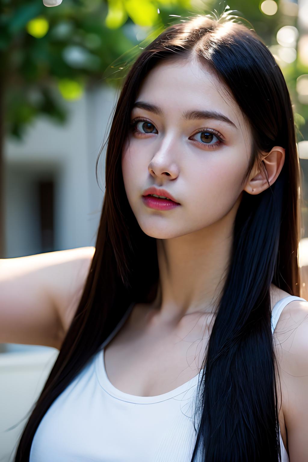 A close up of a woman with long black hair posing for a picture - SeaArt AI